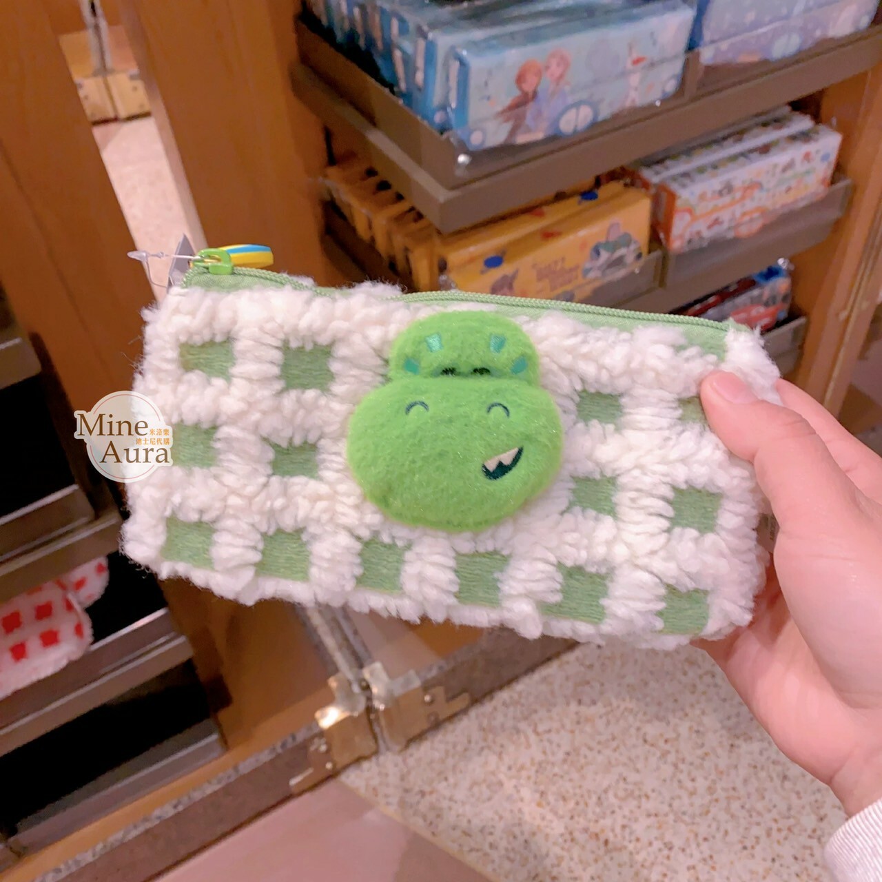 抱抱龍 Rex 大頭 格紋 絨毛造型 筆袋 收納袋 玩具總動員 Toy Story -上海迪士尼樂園