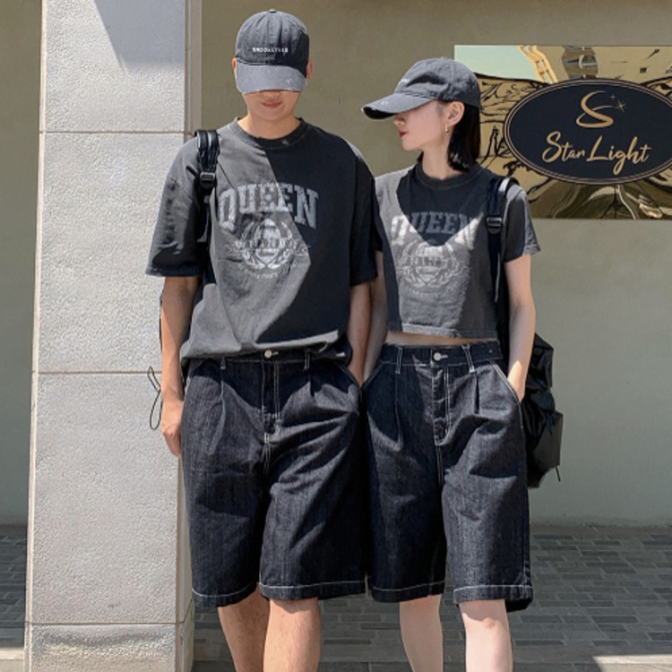 QUEEN 復古刷色情侶裝 三色一覽 深灰 海軍藍 藕粉 版型資訊