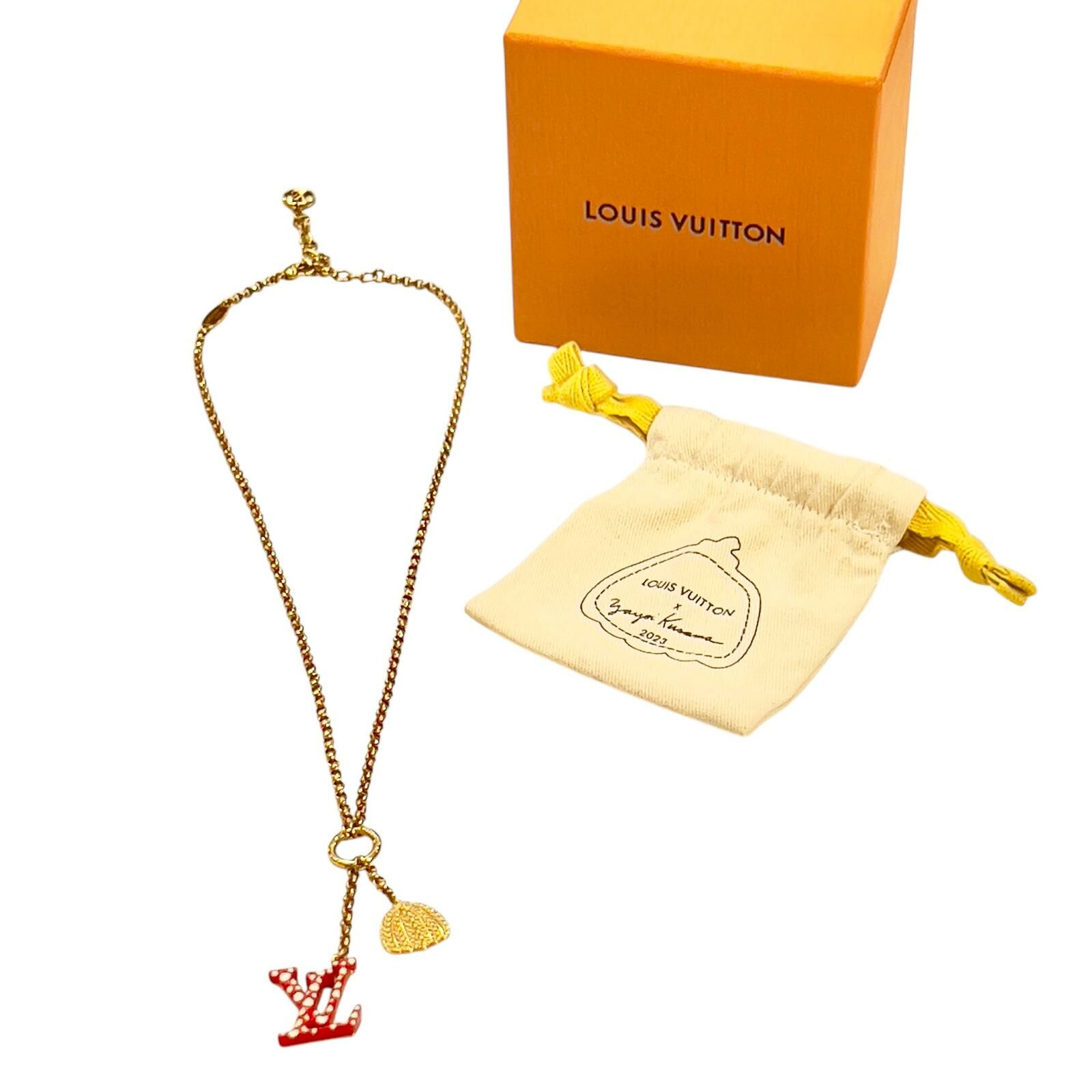 99%NEW二手LV x YK項鏈 M01081  草間彌生2023聯名款紅色波點LOGO金鍊 南瓜圖案吊飾 LVICONIC INFINITY DOTS #香榭站正品