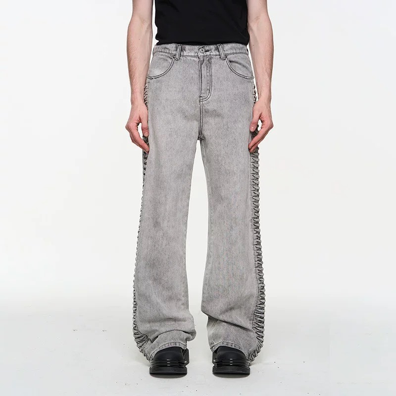 BLINDNOPLAN  水洗做舊  側面捏褶 牛仔褲