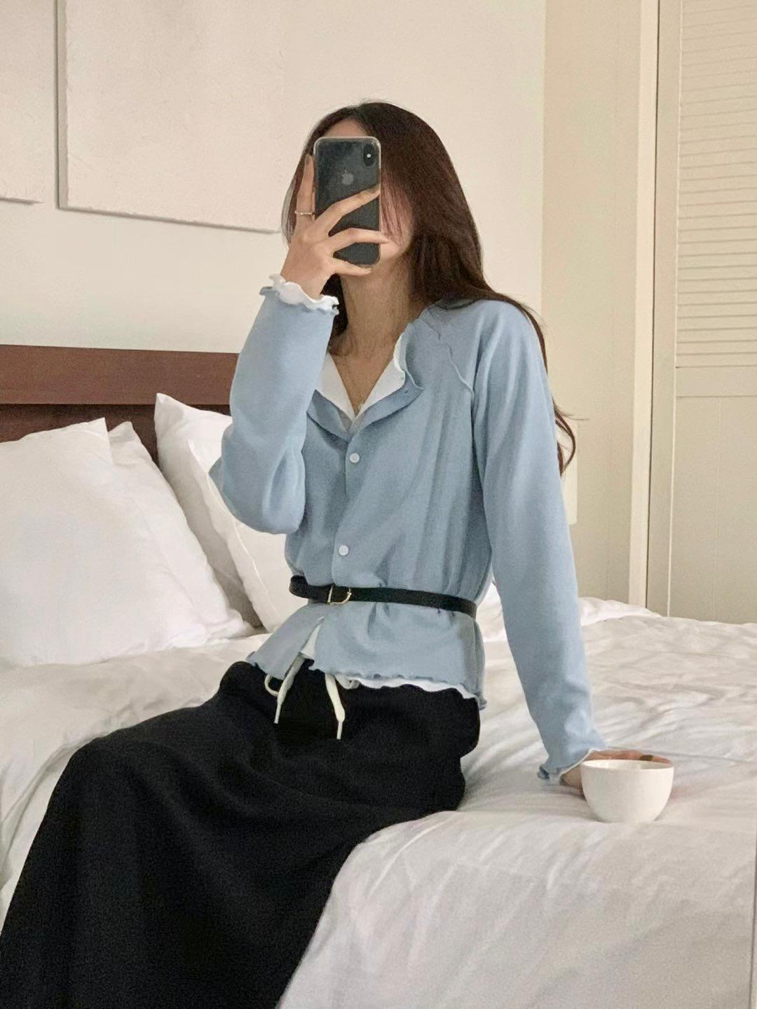 木耳邊薄身外套(藍色)