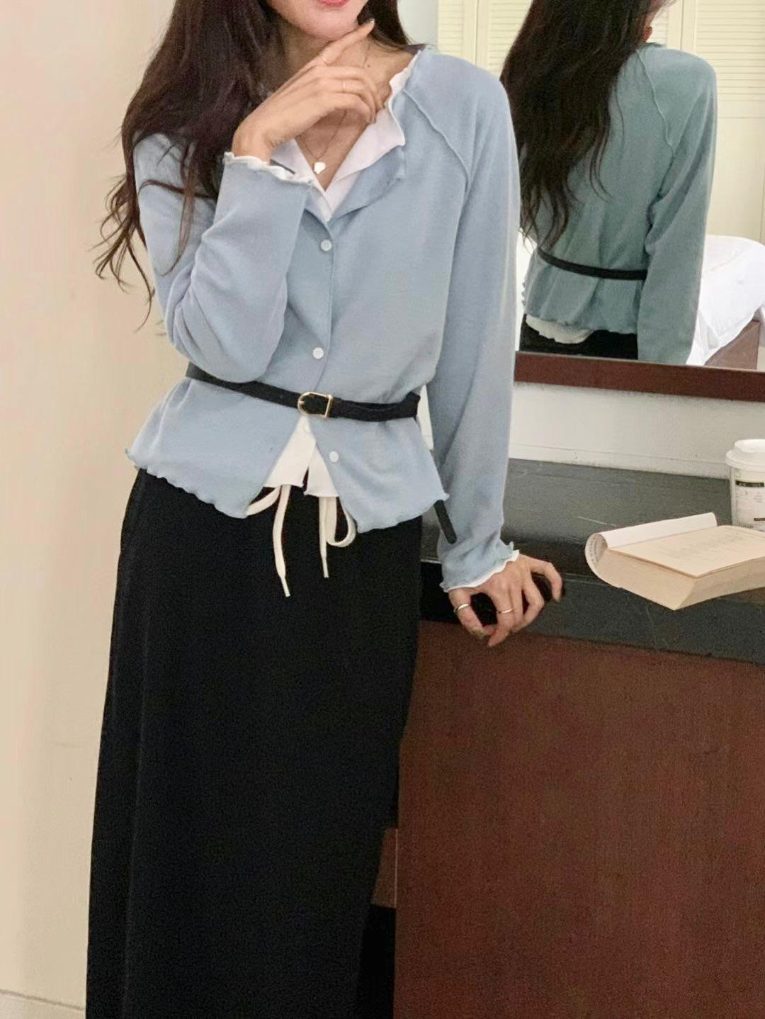 木耳邊薄身外套(藍色)