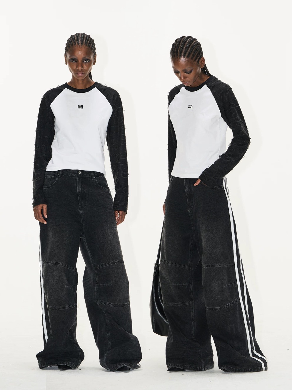 BLINDNOPLAN  水洗做舊  撞色白線 BAGGY牛仔褲