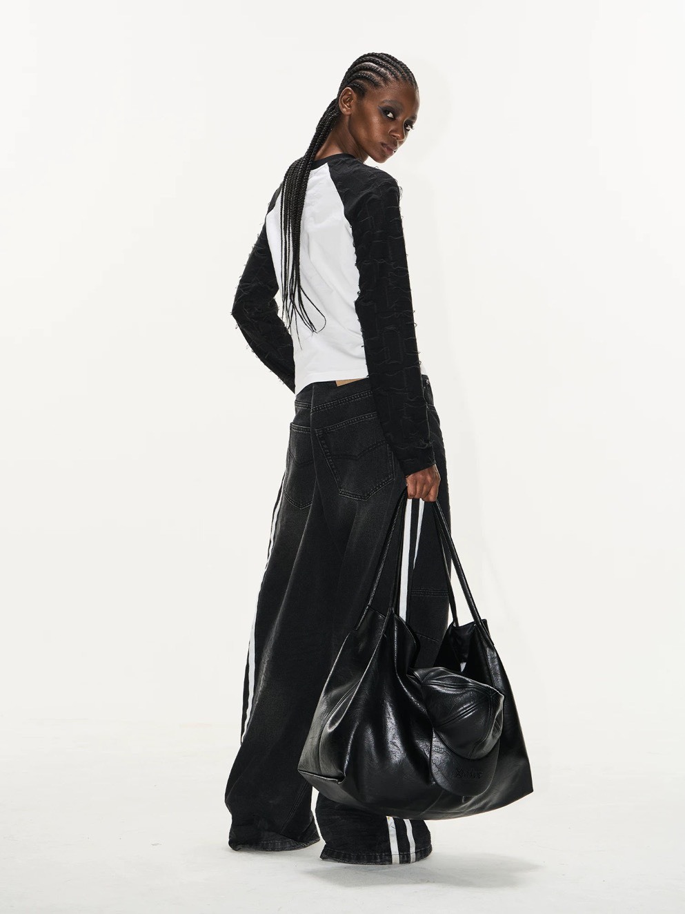 BLINDNOPLAN  水洗做舊  撞色白線 BAGGY牛仔褲