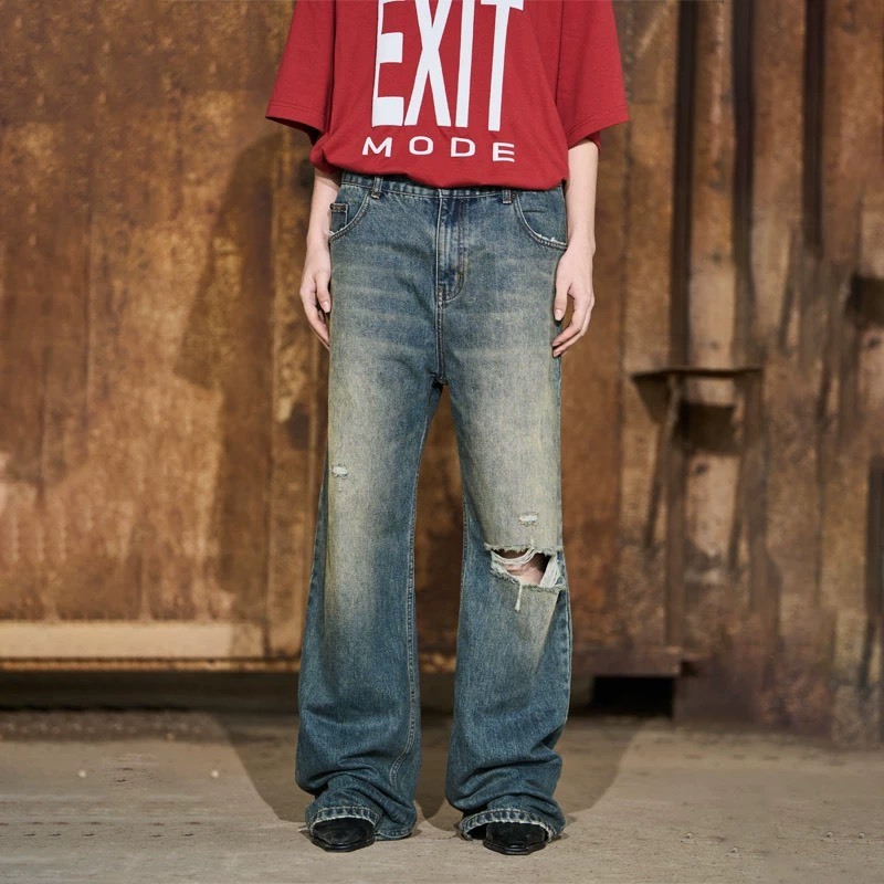 BLINDNOPLAN  破壞 手工貓鬚 直筒牛仔褲