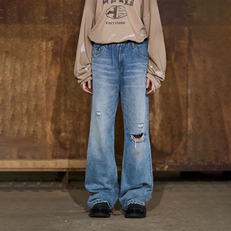 BLINDNOPLAN  破壞 手工貓鬚 直筒牛仔褲