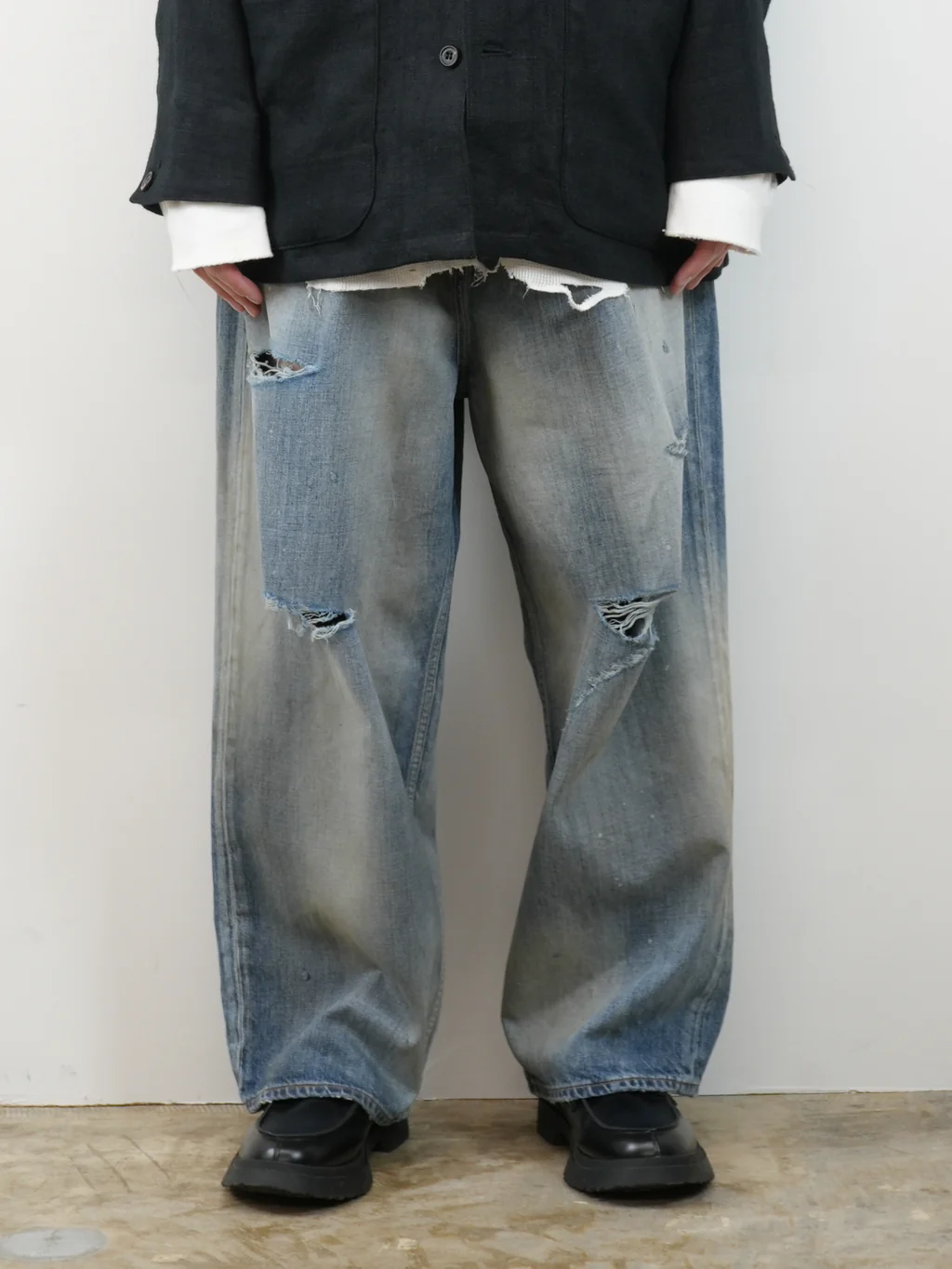 ANCELLM - DAMAGE WIDE 5P DENIM PANTS / INDIGO