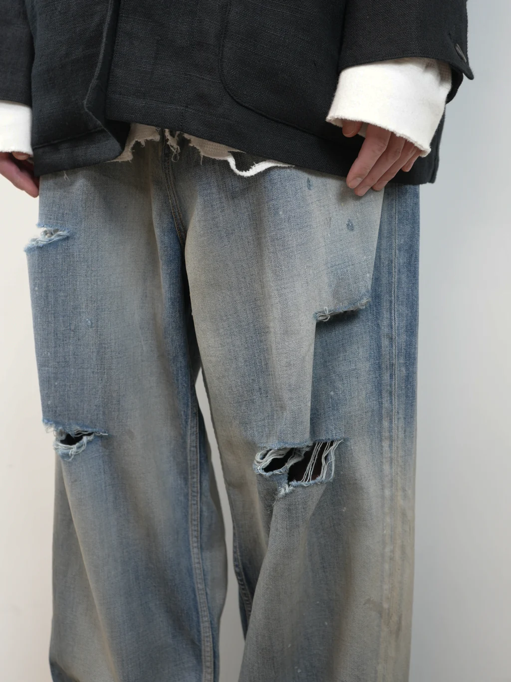 ANCELLM - DAMAGE WIDE 5P DENIM PANTS / INDIGO