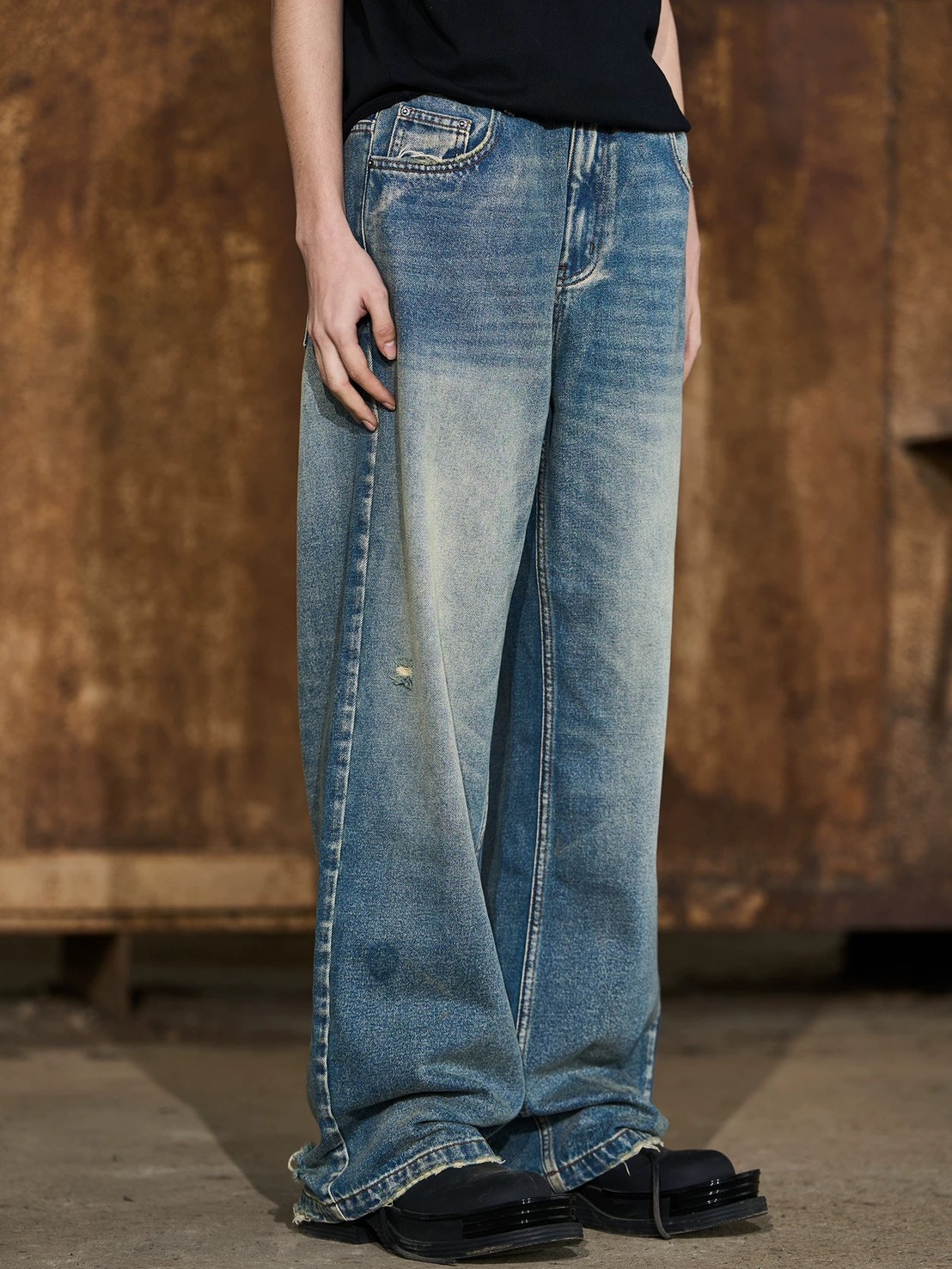 BLINDNOPLAN  懷舊水洗 小破壞 寬鬆直筒 牛仔褲