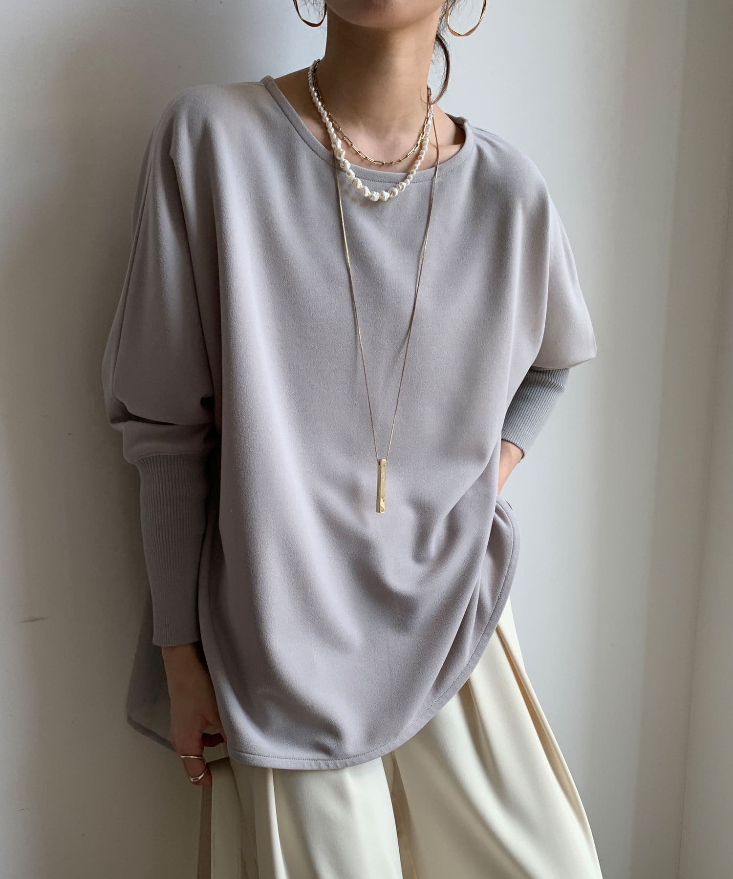 DOUDOU(ドゥドゥ)  【新色追加】ドルマンジョーゼットドッキングプルオーバー淺灰（DDZ1042306A0007）