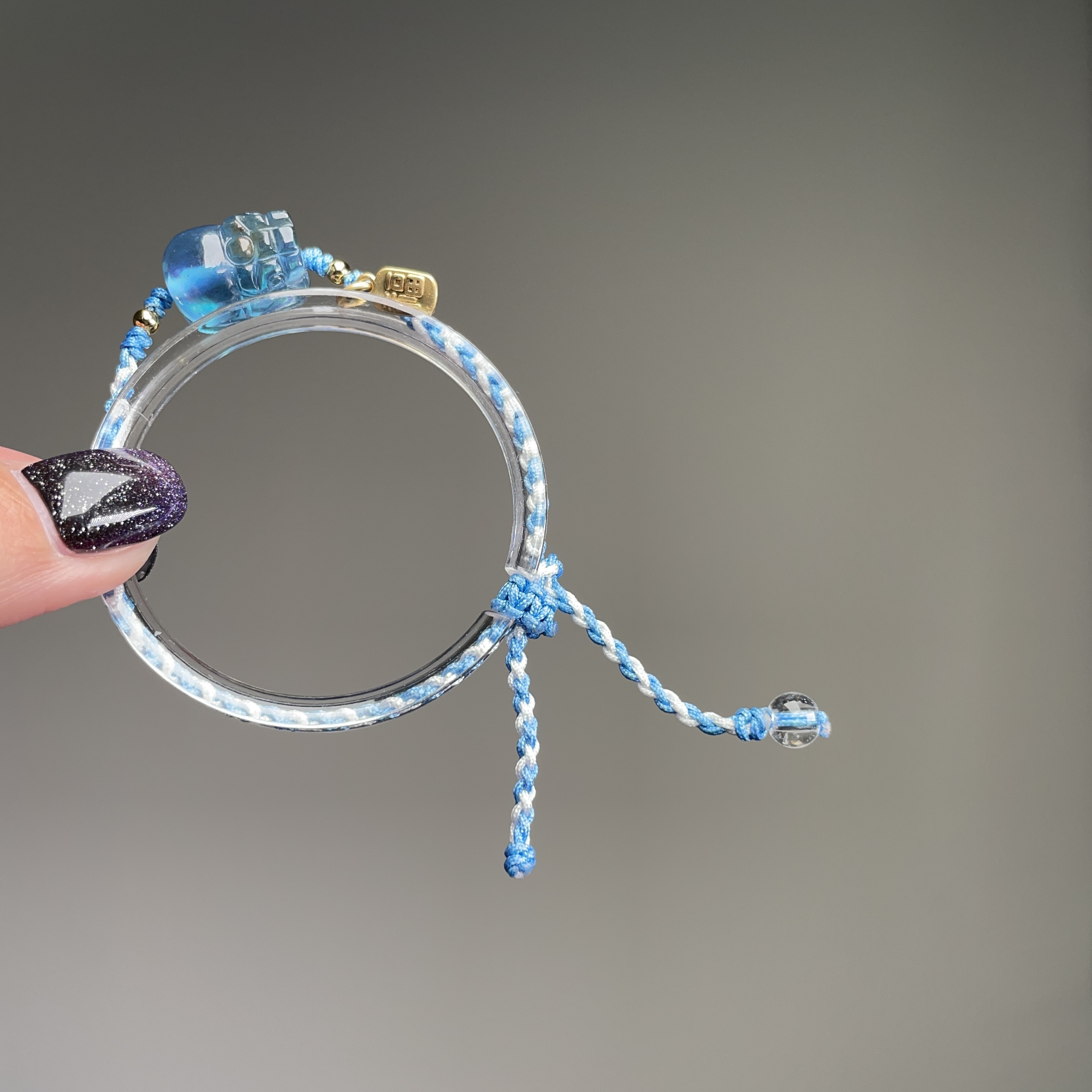 海藍寶貔貅手繩-細手繩帶福吊牌