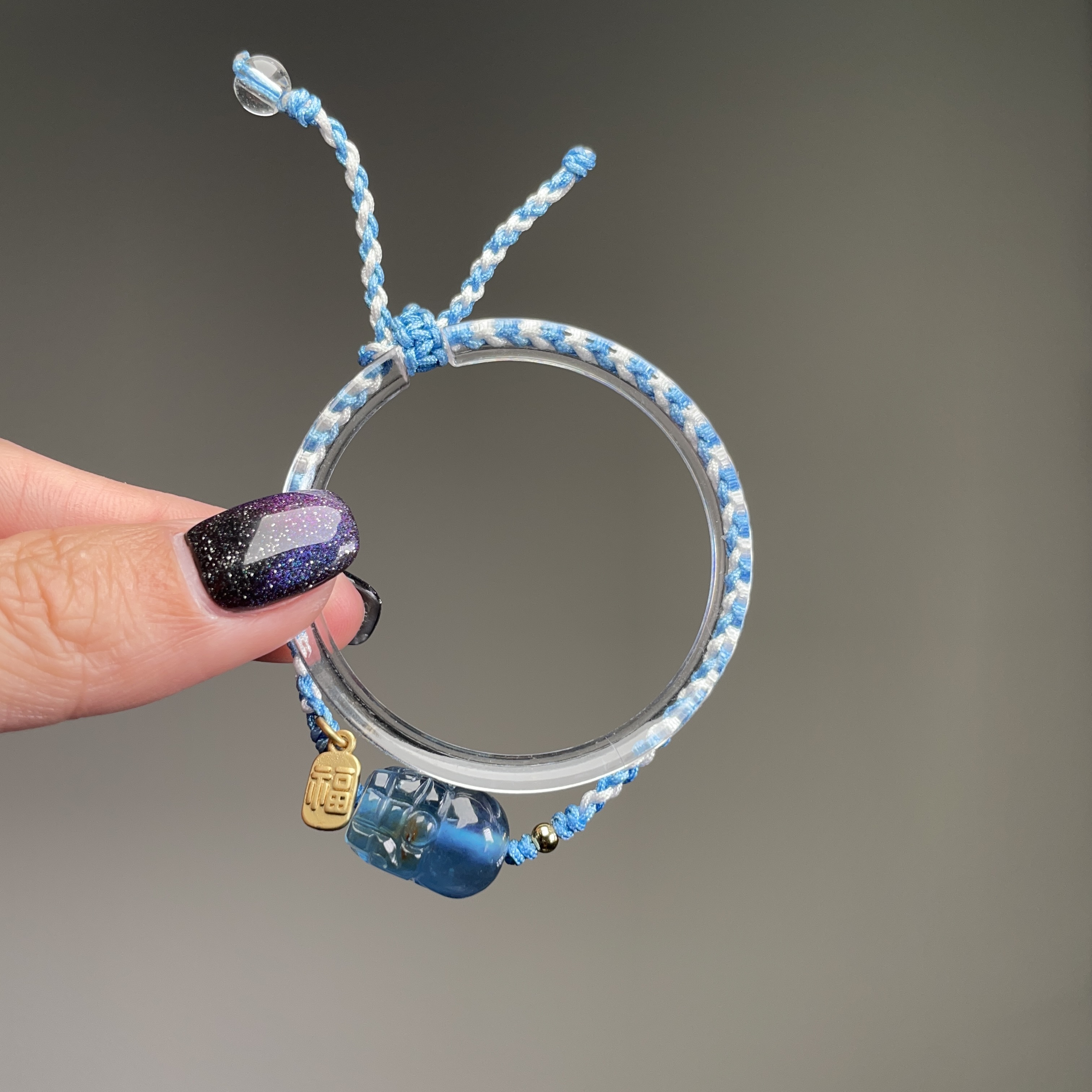 海藍寶貔貅手繩-細手繩帶福吊牌