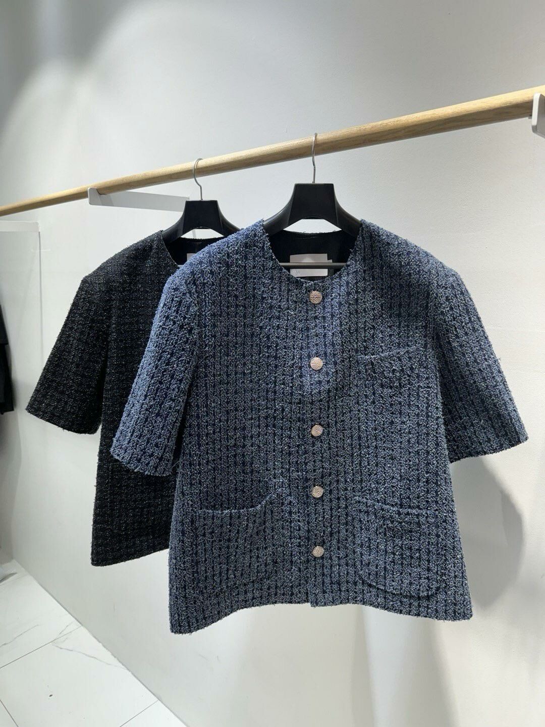 圓領暗紋短袖開胸外套 C_y-096JK