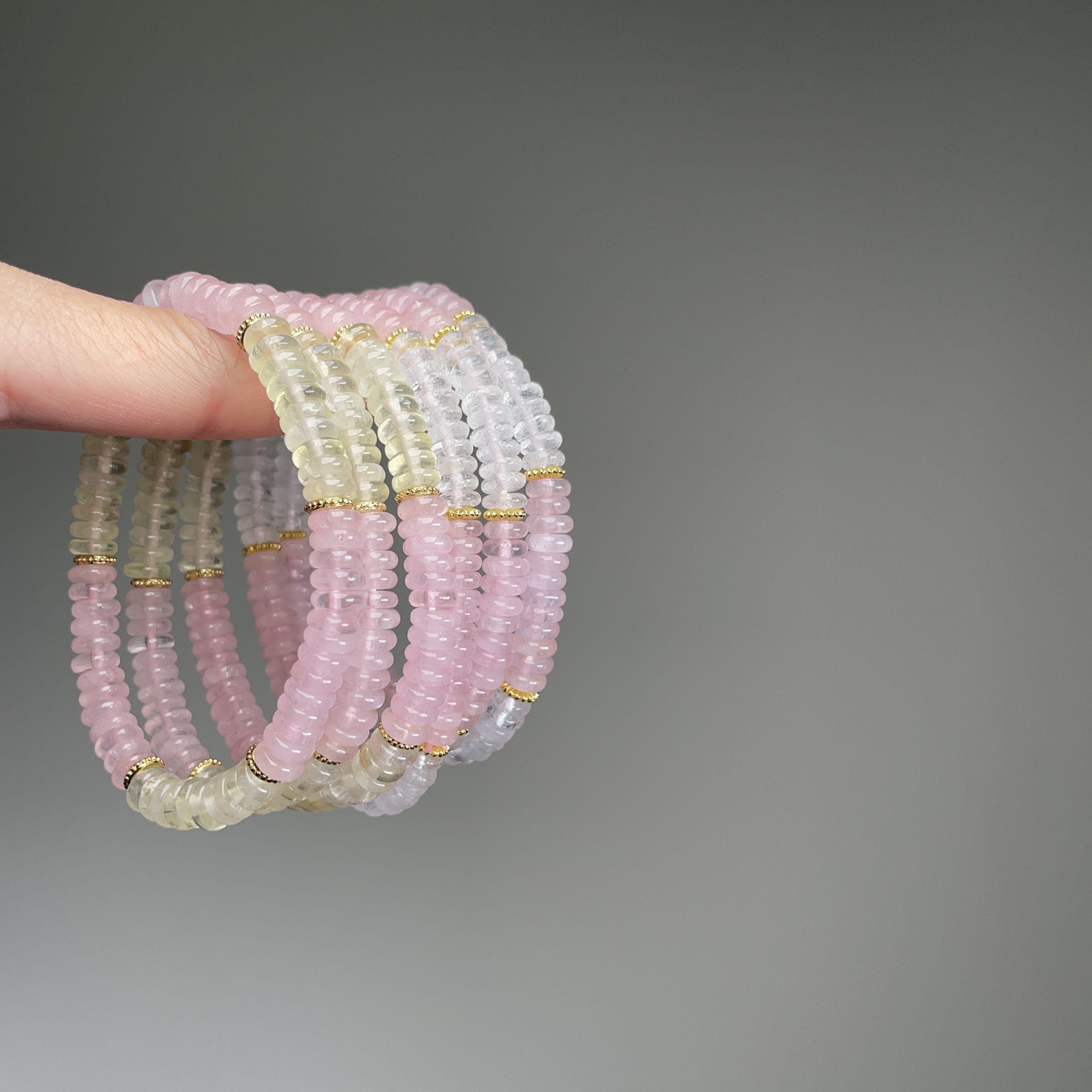 粉晶檸檬黃、粉晶白水晶盤珠