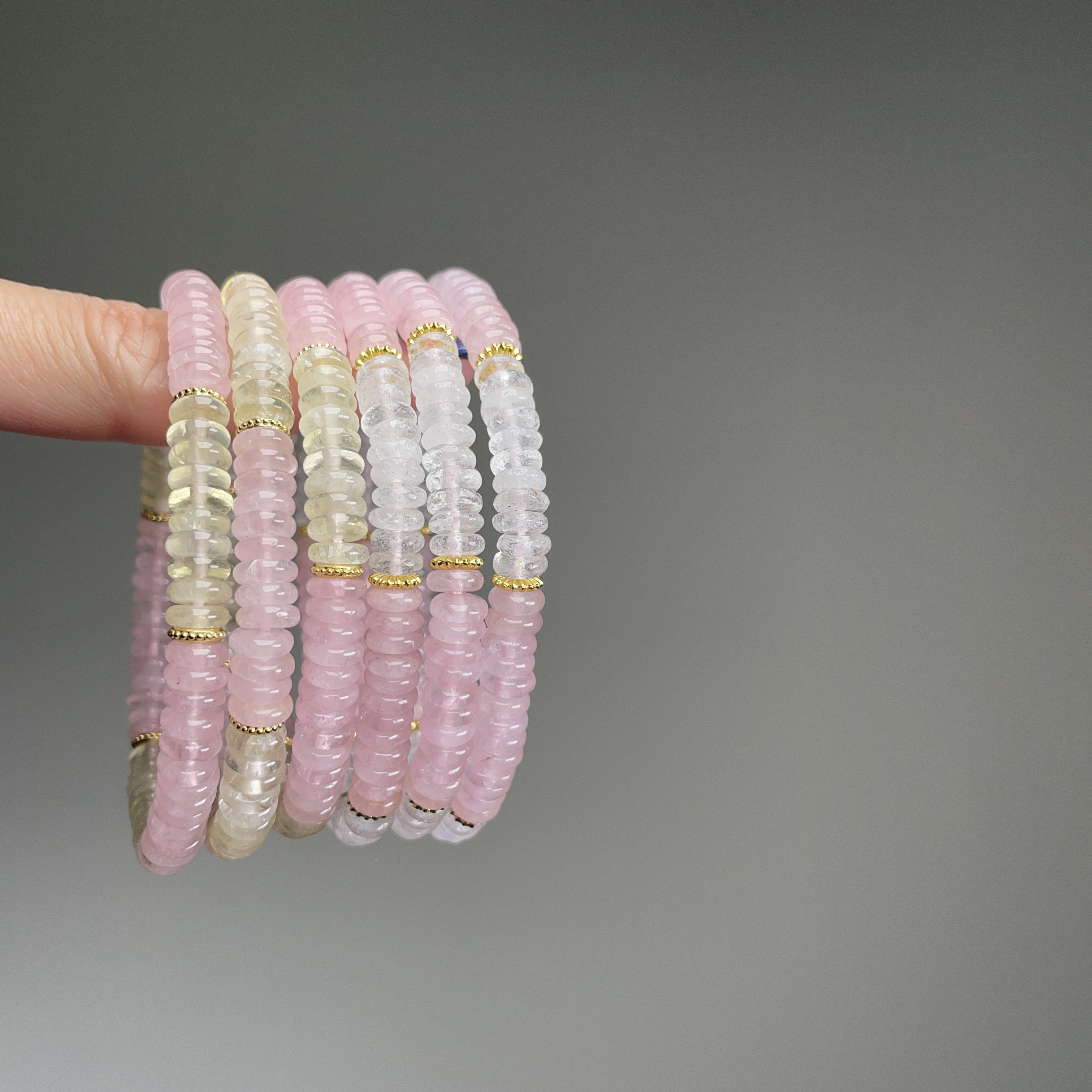 粉晶檸檬黃、粉晶白水晶盤珠