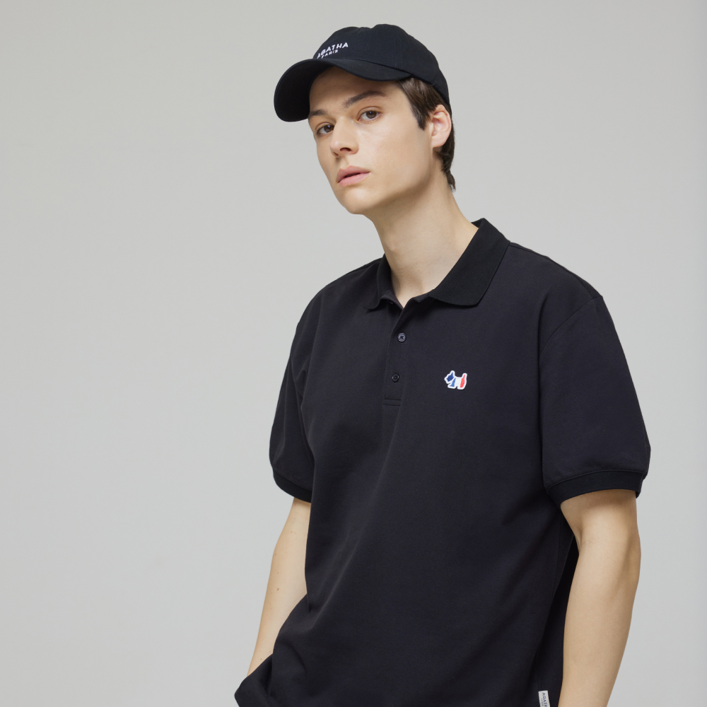 [K] AGATHA Men's Signature Scotty Pique Shirt, Black, AGT145-102-Black (KAG36)