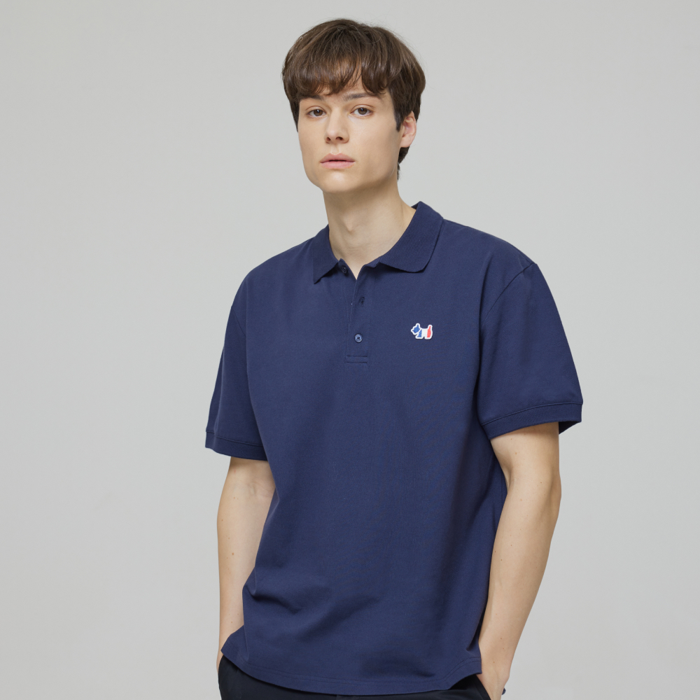 [K] AGATHA Men's Signature Scotty Pique Shirt, Navy, AGT145-102-Navy (KAG37)