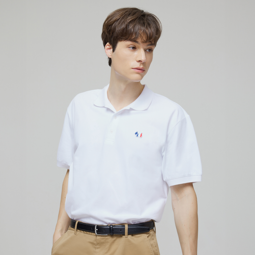 [K] AGATHA Men's Signature Scotty Pique Shirt, White, AGT145-102-White (KAG38)