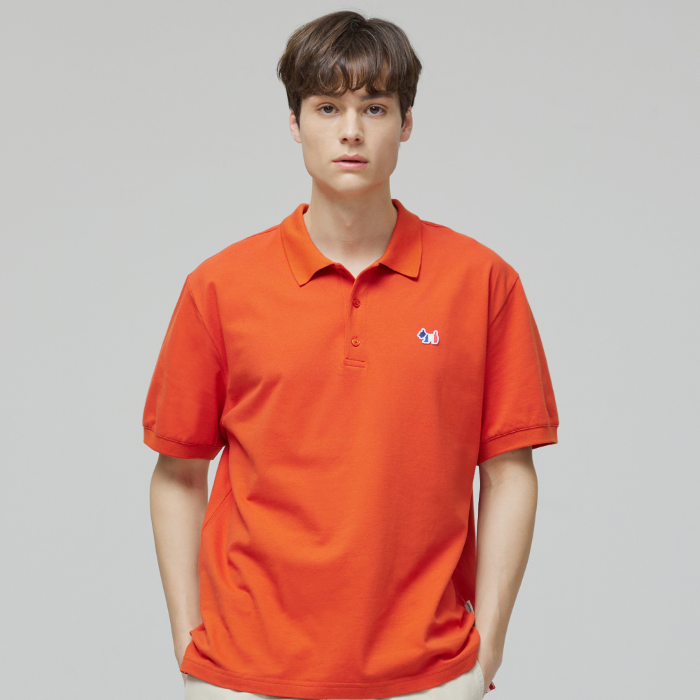 [K] AGATHA Men's Signature Scotty Pique Shirt, Red Orange, AGT145-102-Red Orange (KAG40)