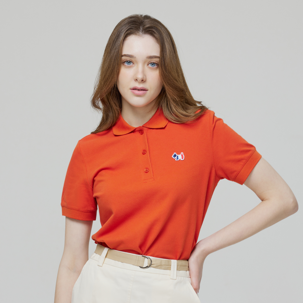 [K] AGATHA Women's Signature Scotty Pique Shirt, Red Orange, AGT145-103-Red Orange (KAG46)