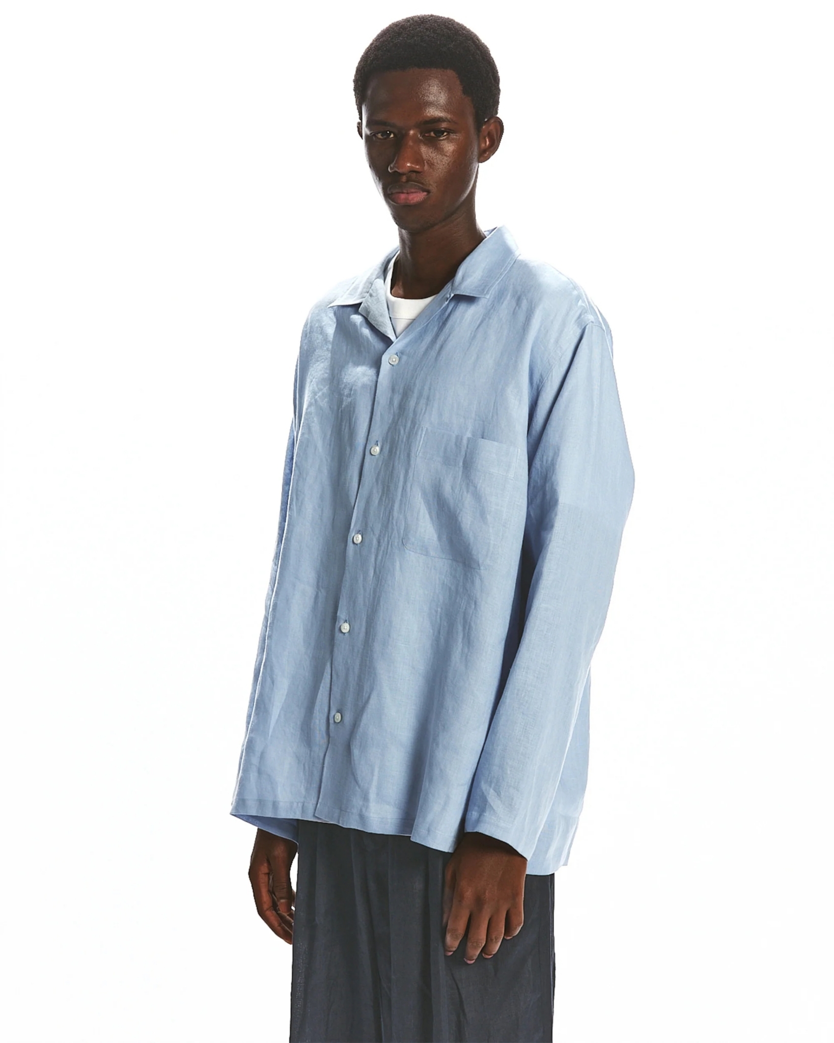 MARKAWARE - HEMP SHIRTING COMFORT FIT OPEN COLLAR SHIRT