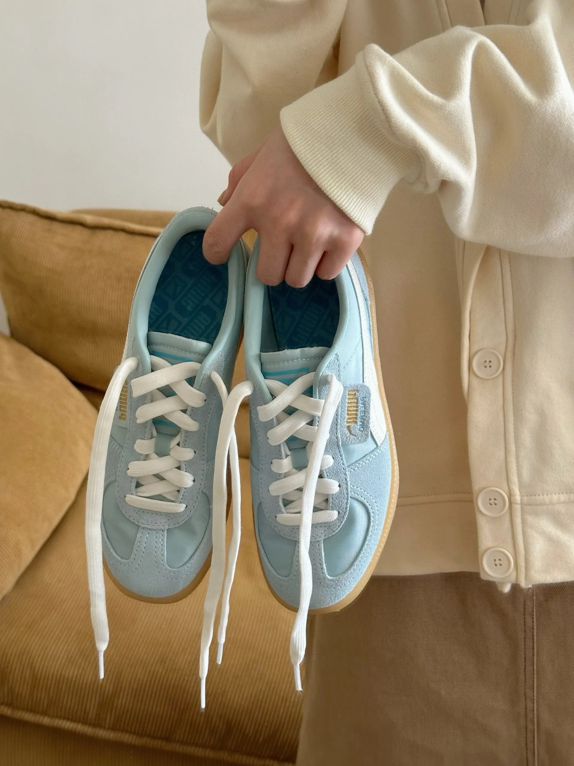 PUMA PALERMO 寶寶藍 白色 焦糖底 絲綢 麂皮 拼接 男女鞋 399341-02 / 預購