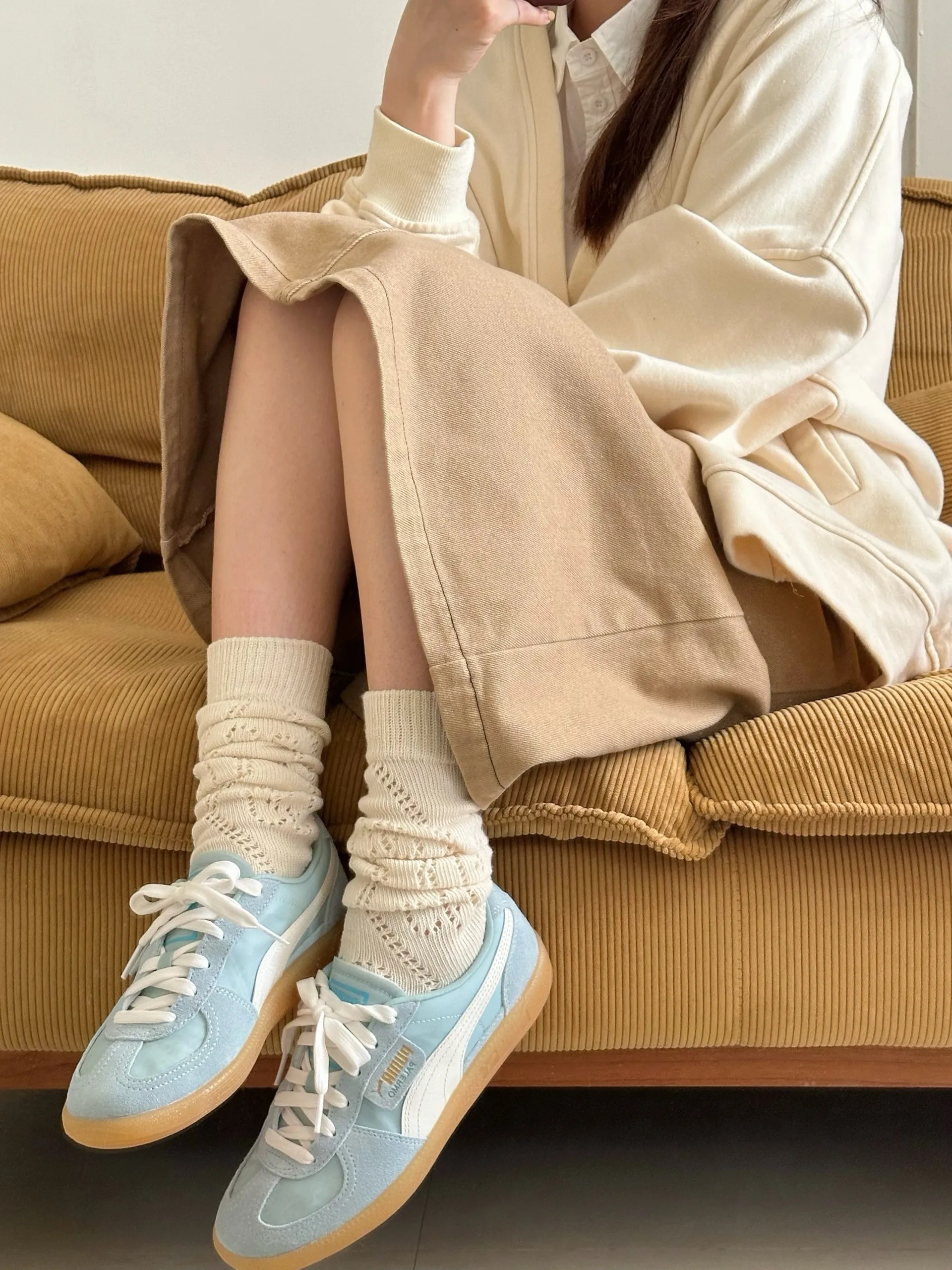 PUMA PALERMO 寶寶藍 白色 焦糖底 絲綢 麂皮 拼接 男女鞋 399341-02 / 預購