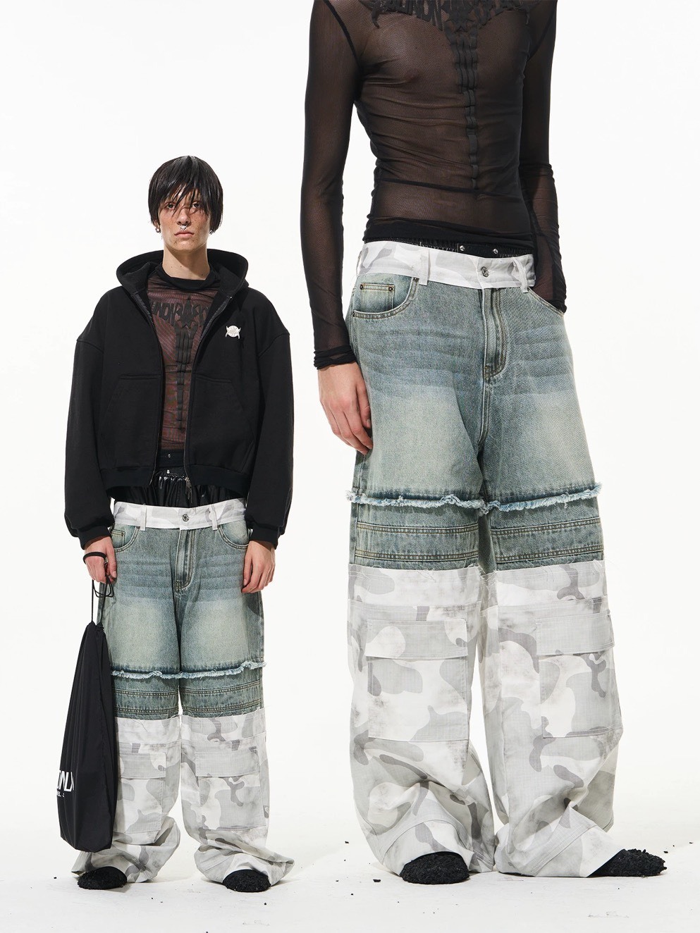 BLINDNOPLAN  迷彩拼接  直筒牛仔 工裝褲