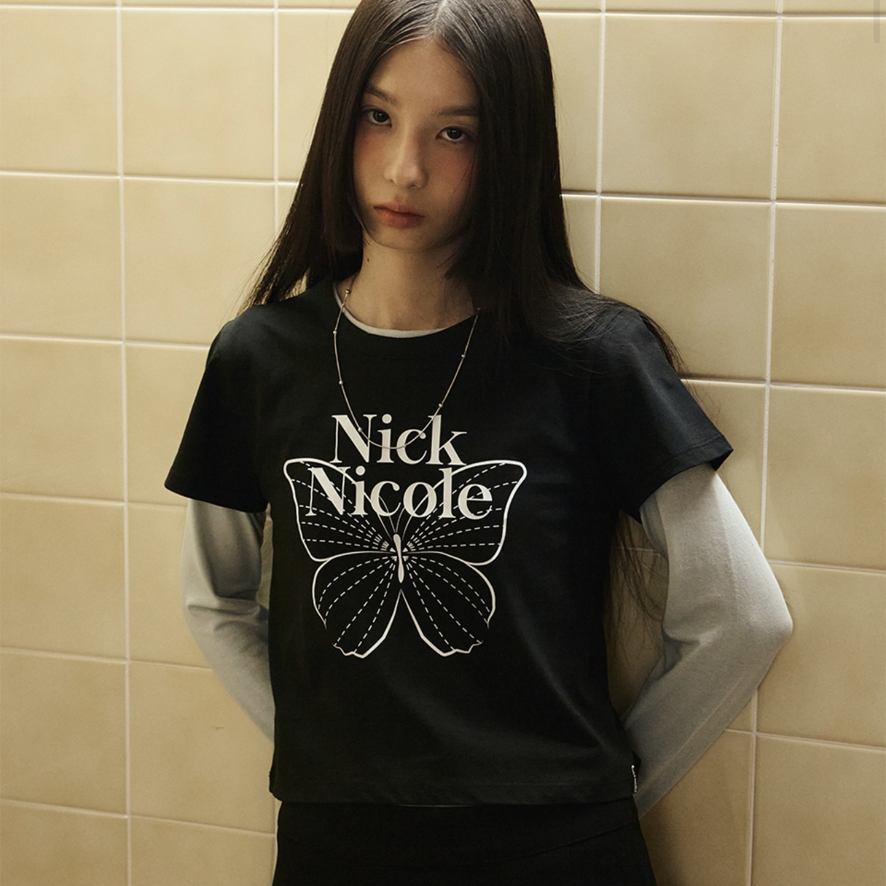 韓國 NICK NICOLE 蝴蝶 短版 短袖 女生 /預購