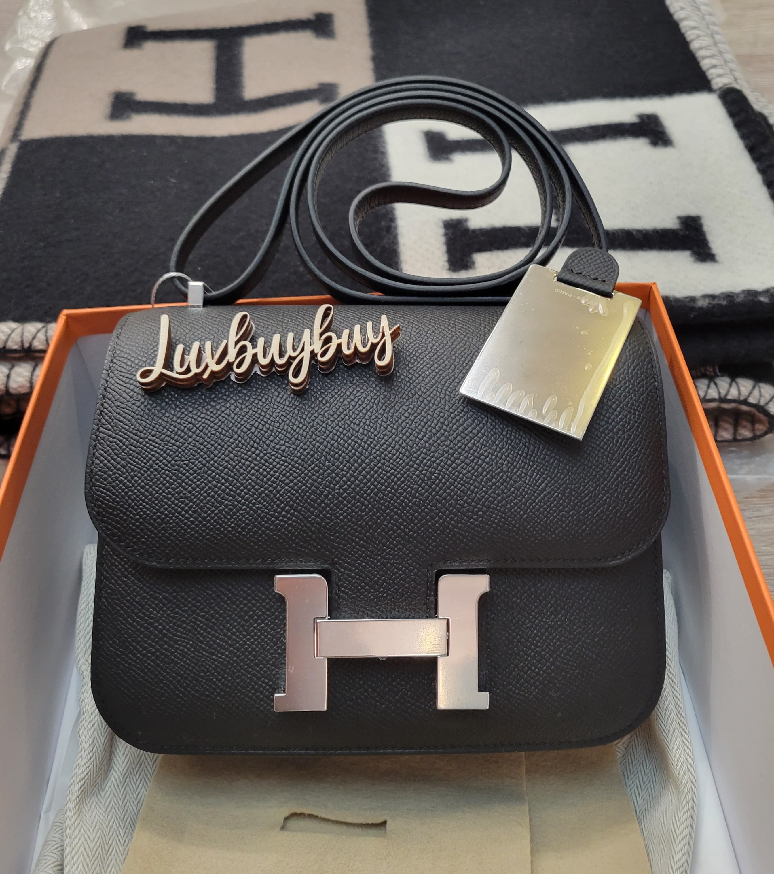 HERMES MINI CONSTANCE NOIR CK EPSOM 黑銀