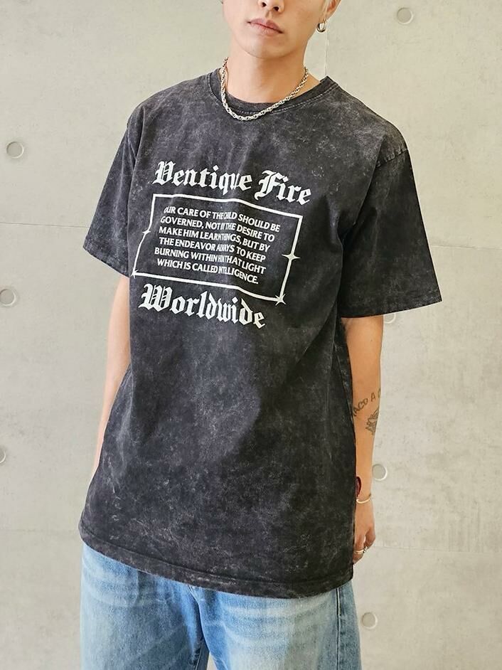 洗水英文字圖案短袖Tee VENTIQUE-046T