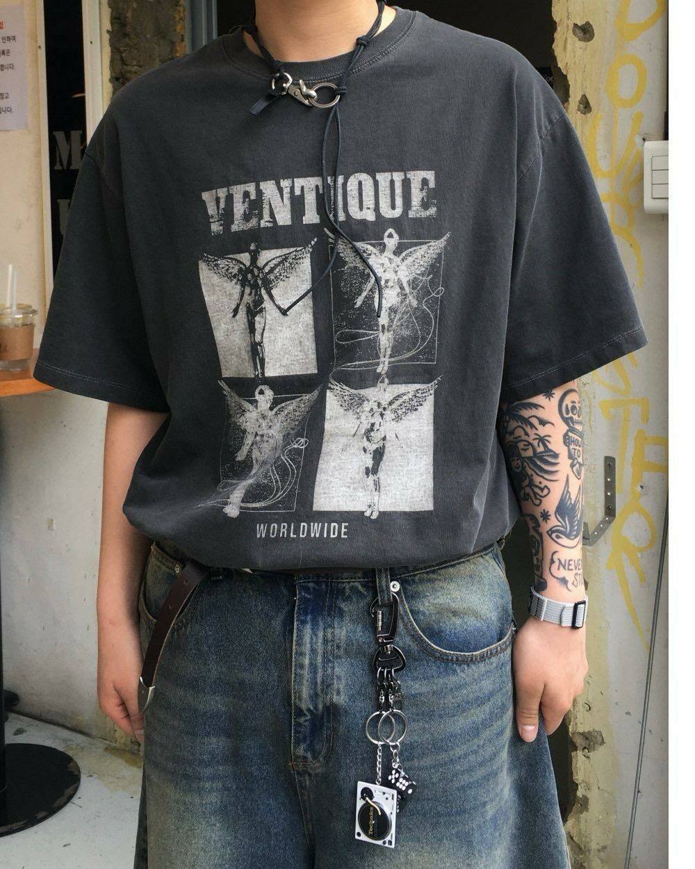 洗水英文字圖案短袖Tee VENTIQUE-047T