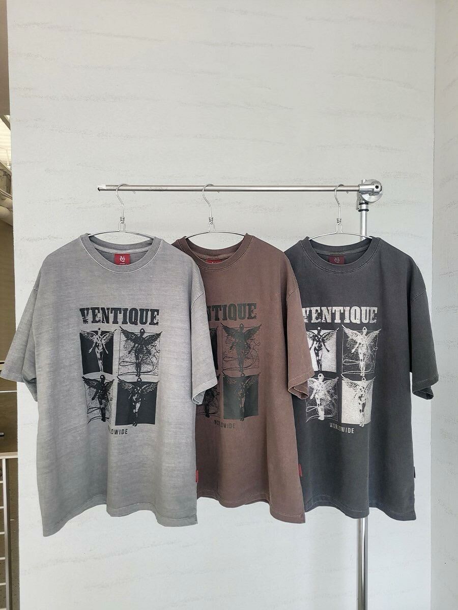 洗水英文字圖案短袖Tee VENTIQUE-047T