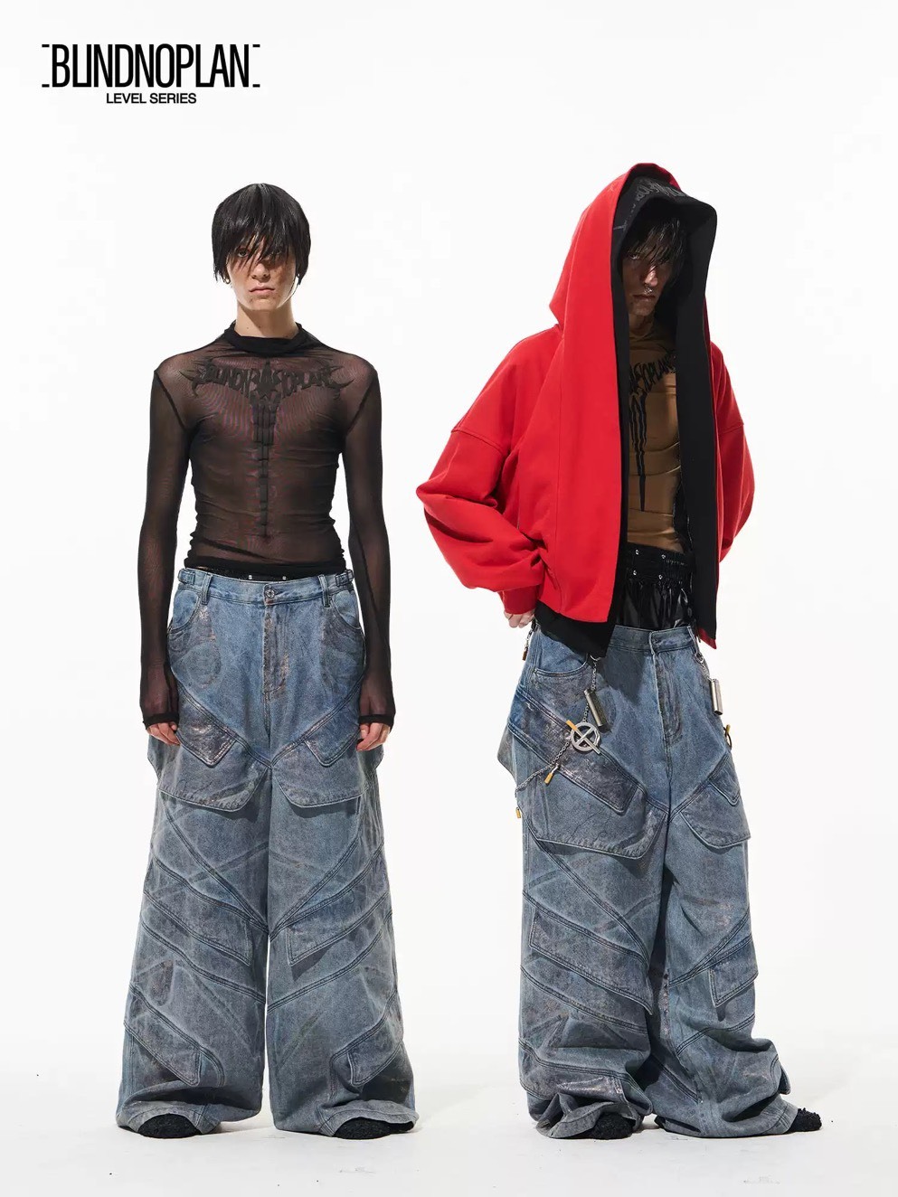 BLINDNOPLAN 拼接解構 燙金蛇紋 牛仔褲