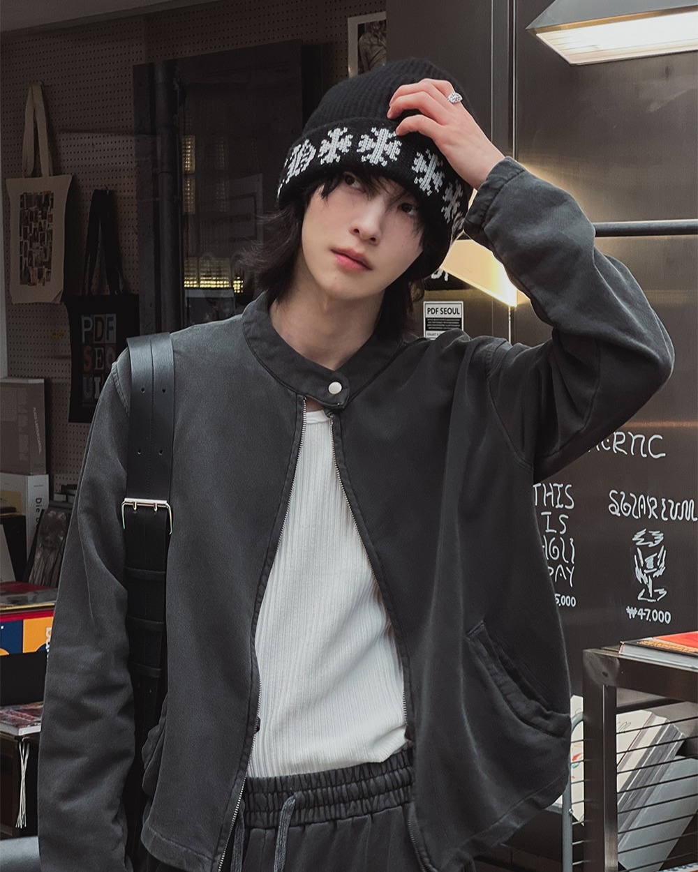 水洗按扣半短拉鍊衫外套