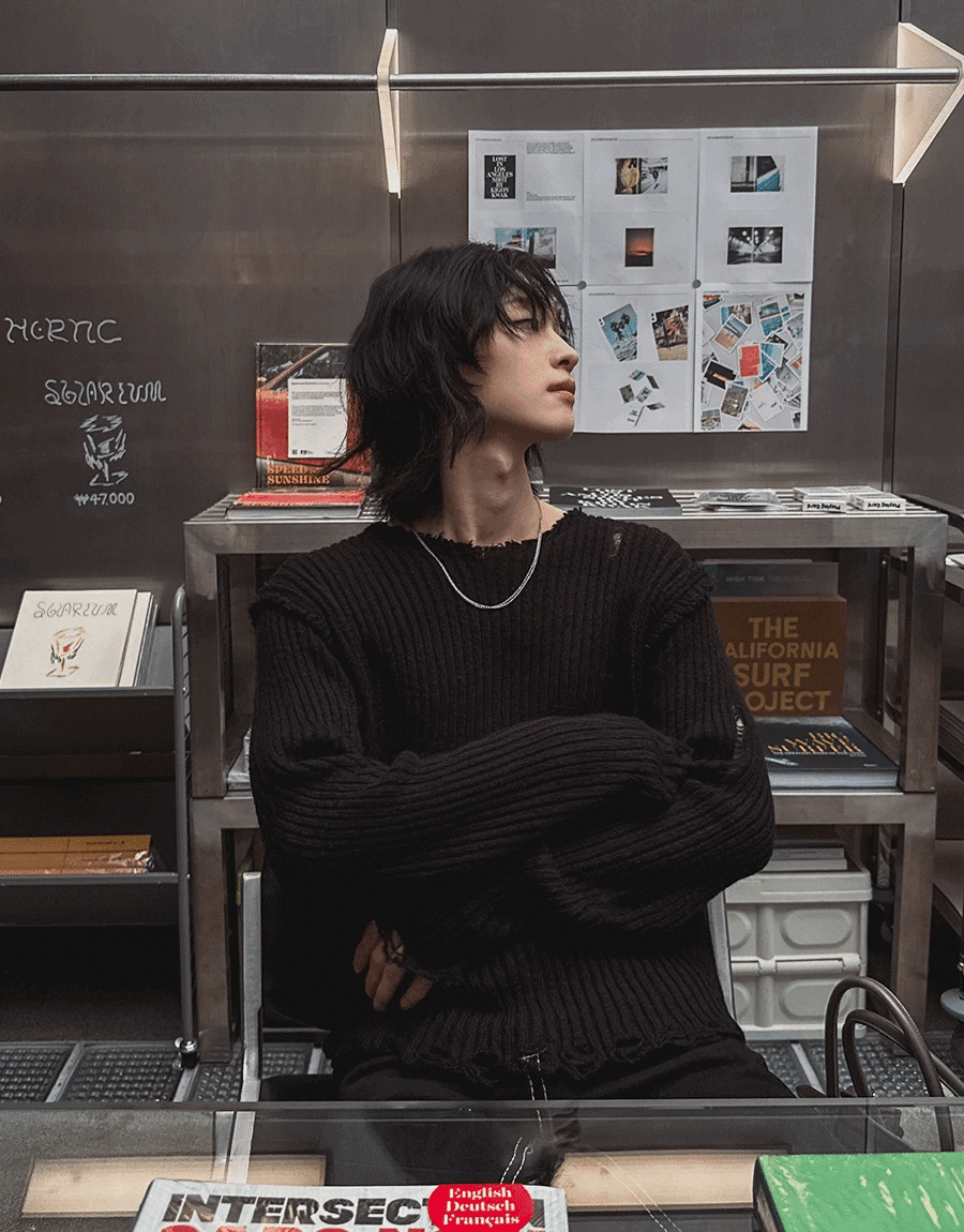 朋克損傷V領針織衫