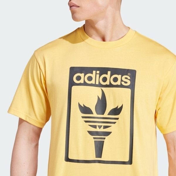 ADIDAS 短T TREFOIL TORCH T 黃色 聖火 三葉草 短袖 男 JJ1220