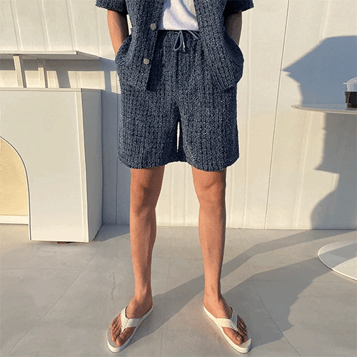 小香牛仔粗花呢短褲