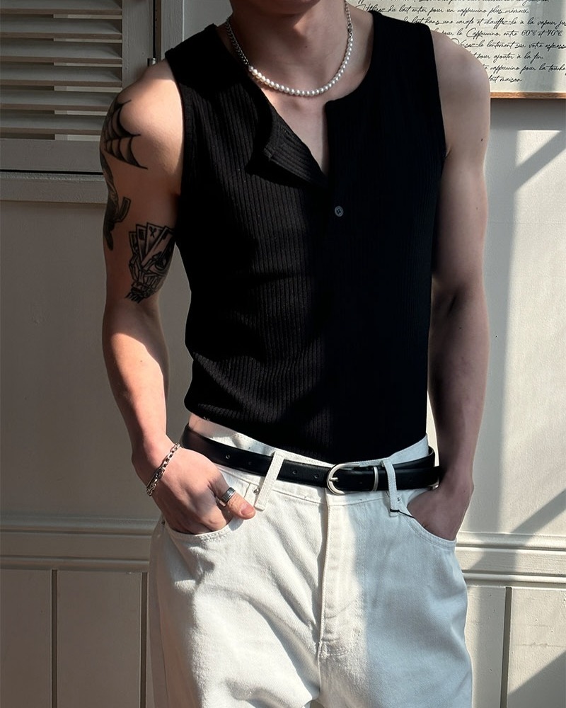 羅紋亨利領鈕扣背心