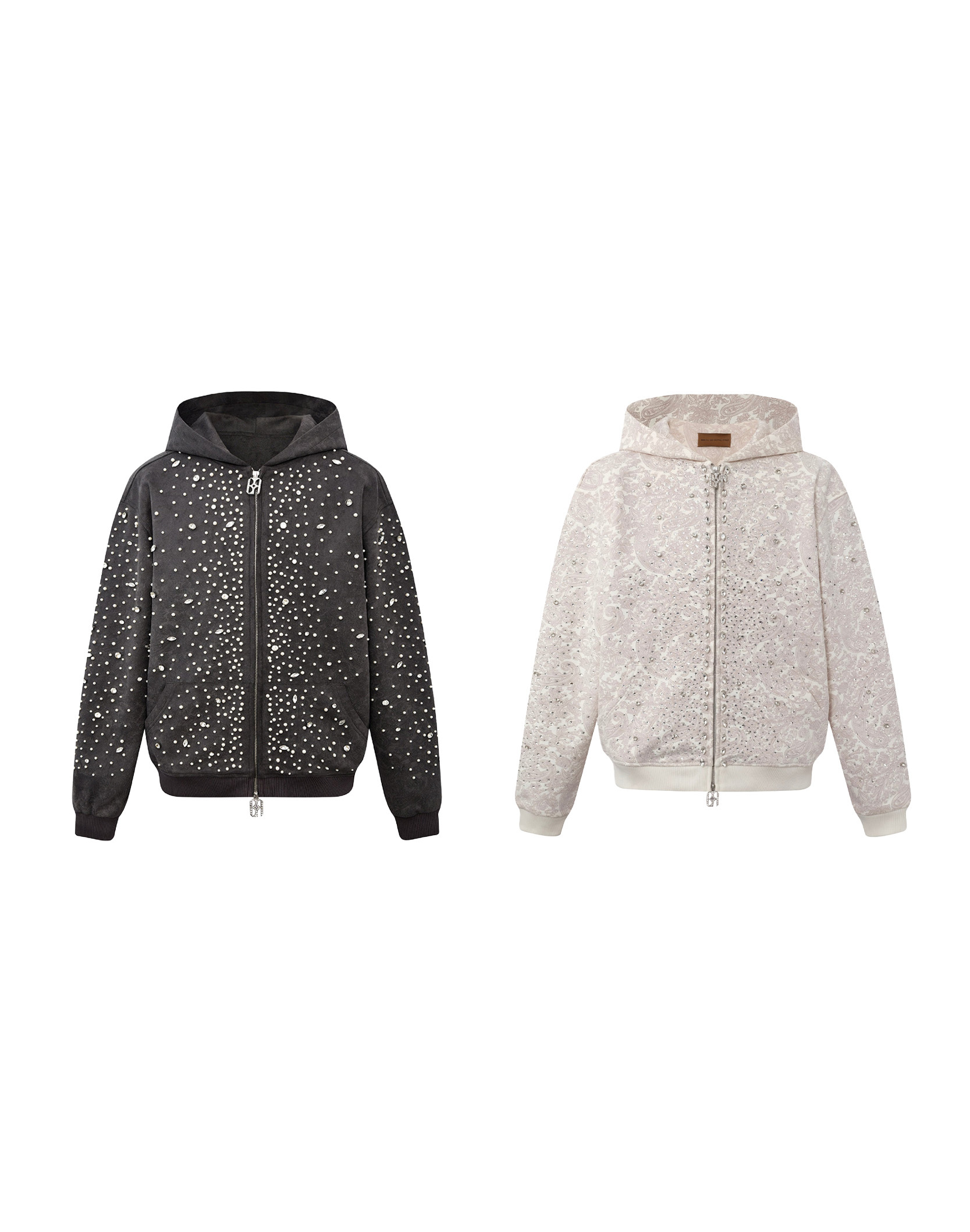 BIRTH OF ROYAL CHILD｜Cashew Blossom Pearl Zipper Hoodie (BLK/WHT)