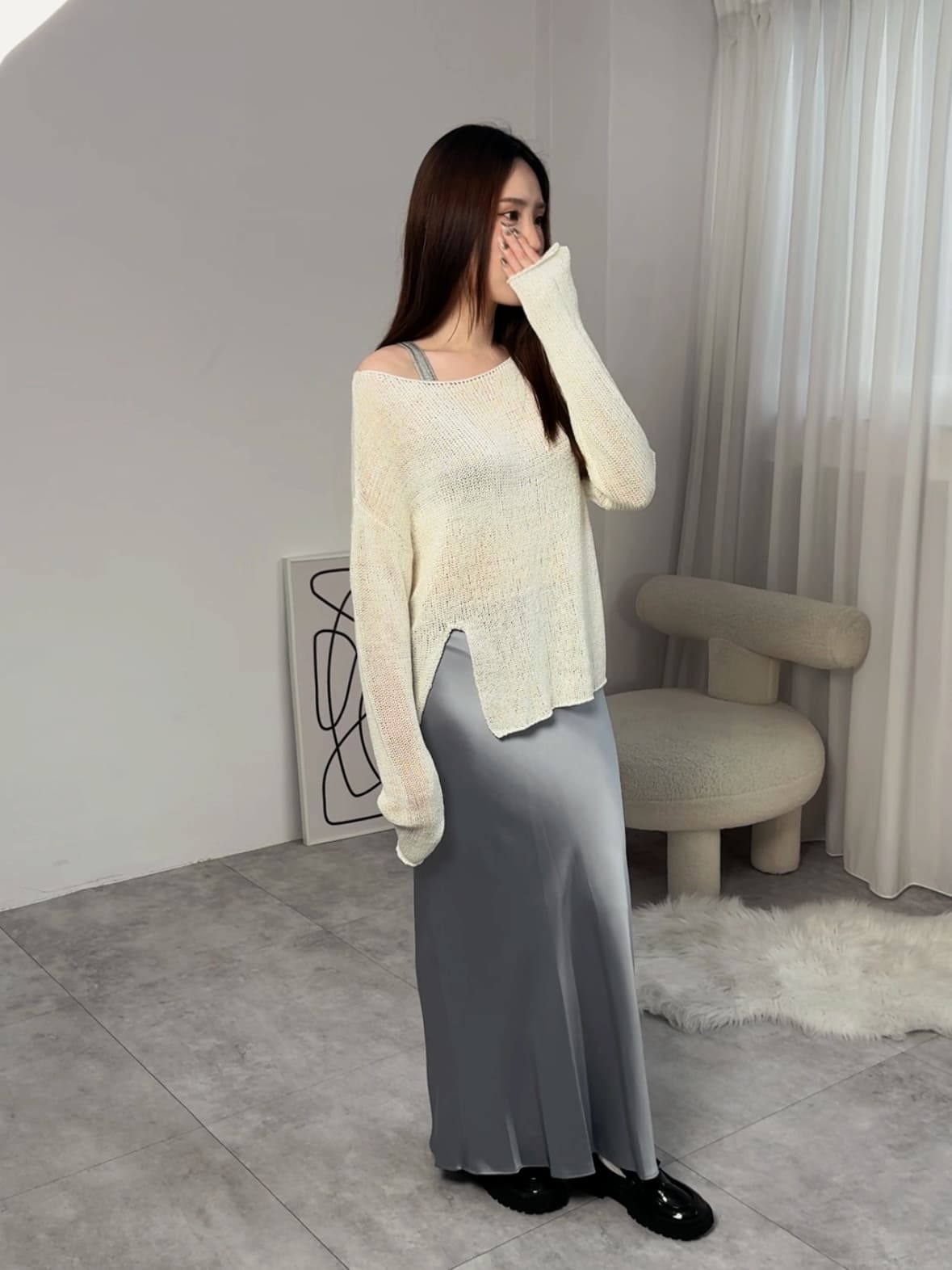 緞面光澤感魚尾長裙