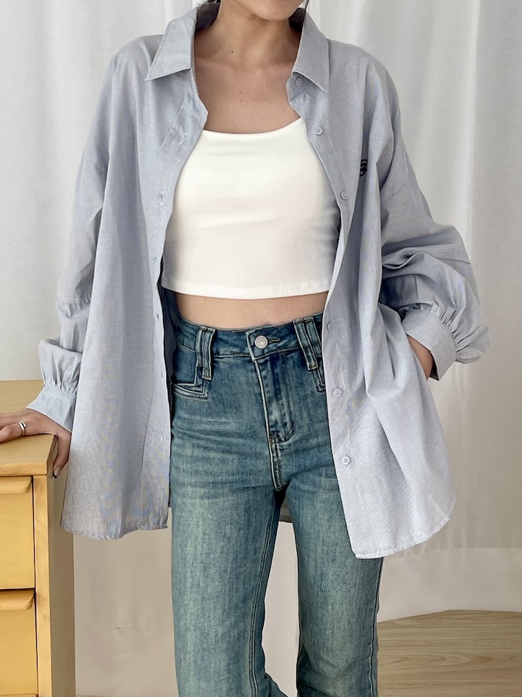 愛心刺繡直條襯衫