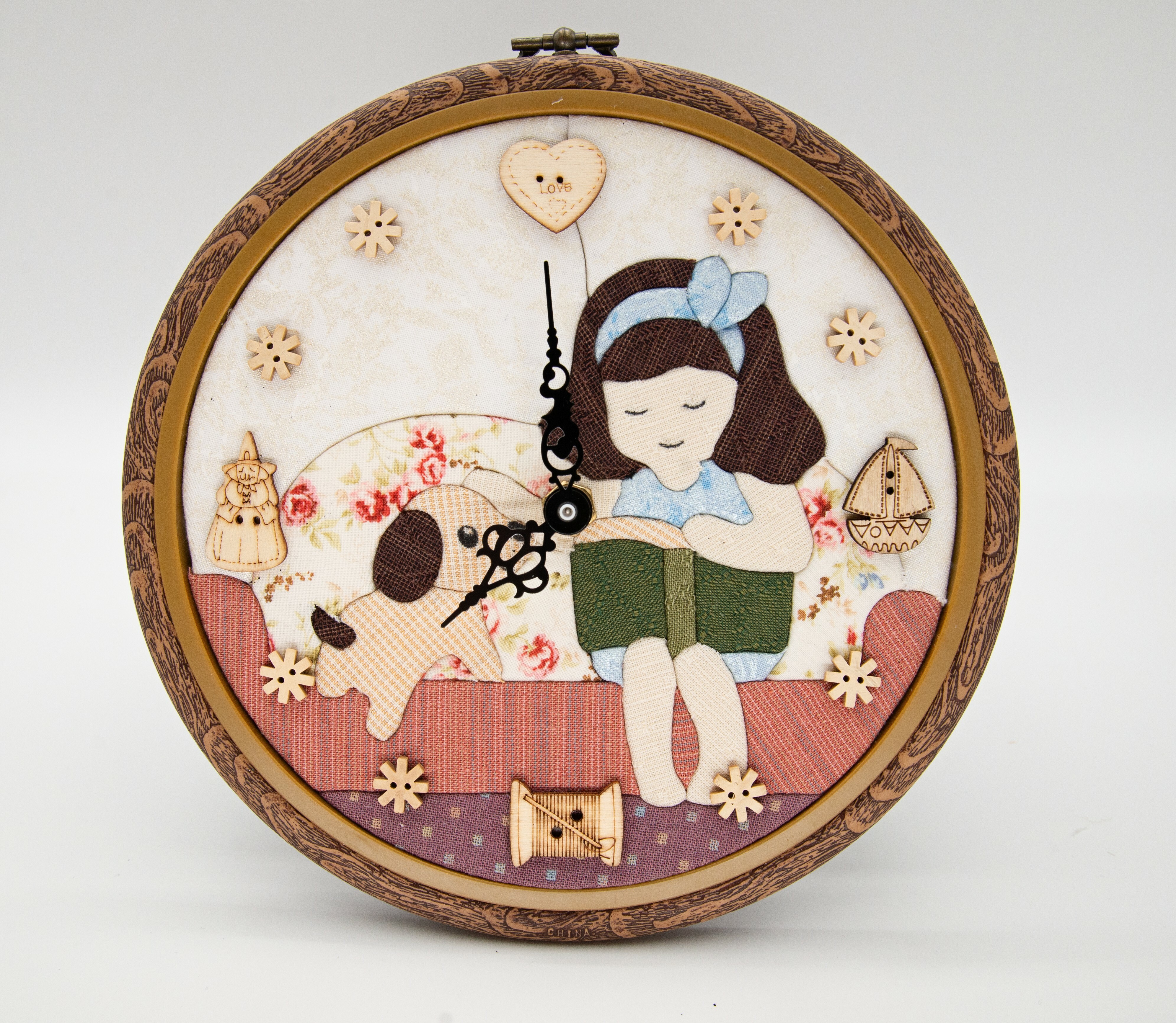 仿木紋繡花框 (7吋圓形)