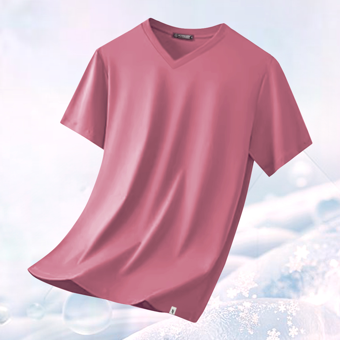 Sorona冰感認證-V領透沁涼感素Ｔ-玫瑰粉