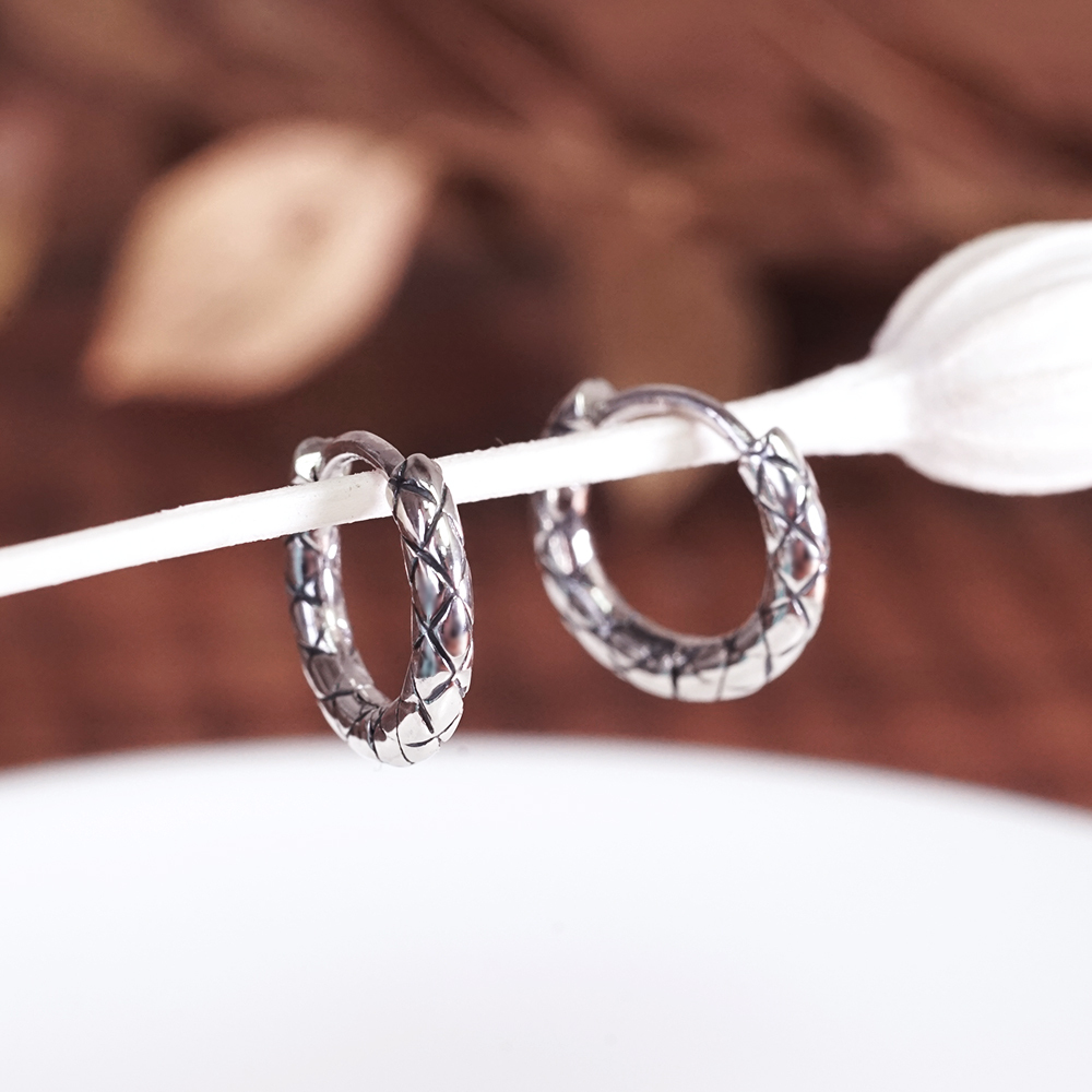 純銀 交錯織紋 易扣耳環 925純銀耳環 女生耳環 男生耳環