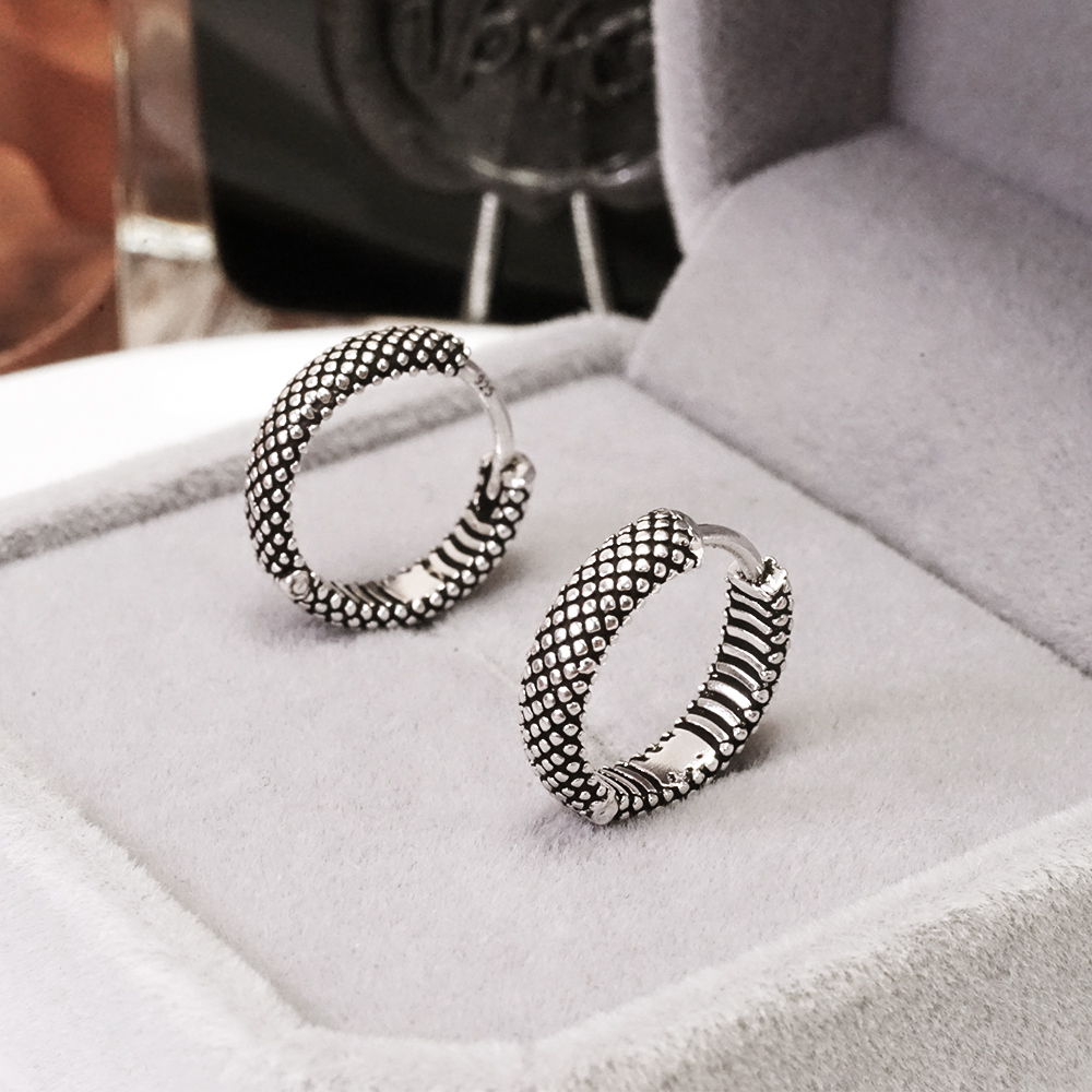 純銀 復古鱗紋 易扣耳環 925純銀耳環 女生耳環 男生耳環