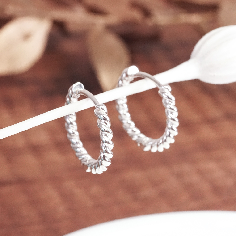 純銀 麻花設計 易扣耳環 925純銀耳環 女生耳環 男生耳環