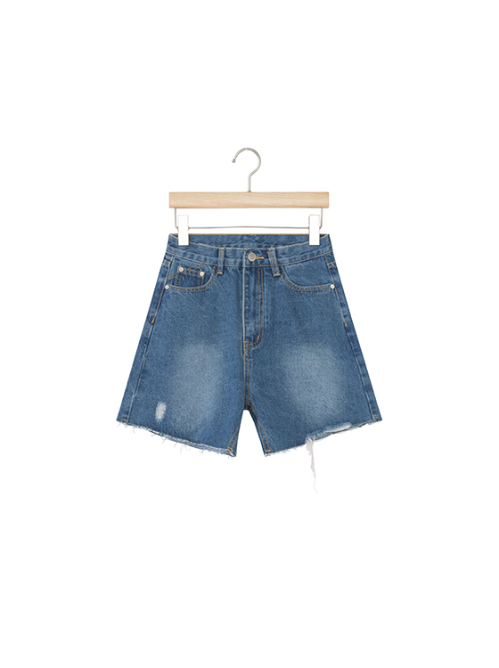 -6kg刷破抽鬚A字牛仔短褲