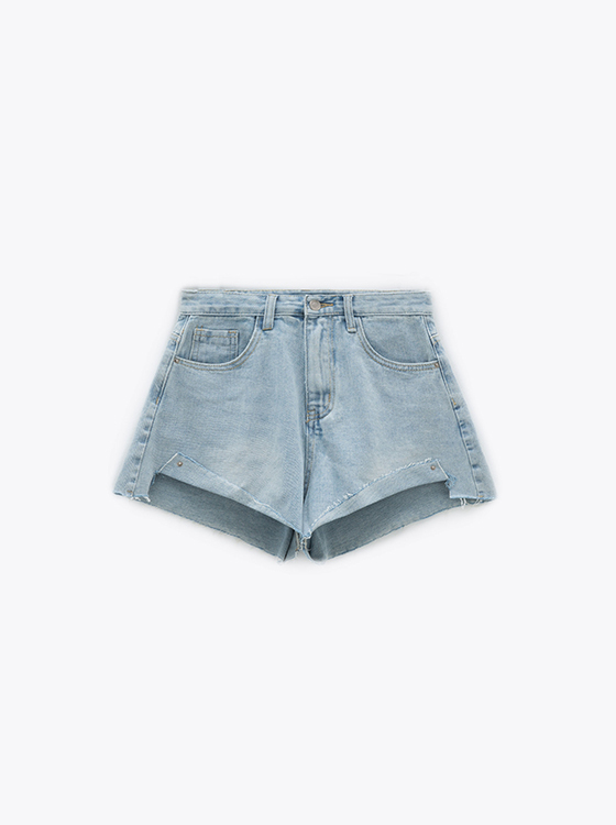 腳口斜反摺鬚邊短褲