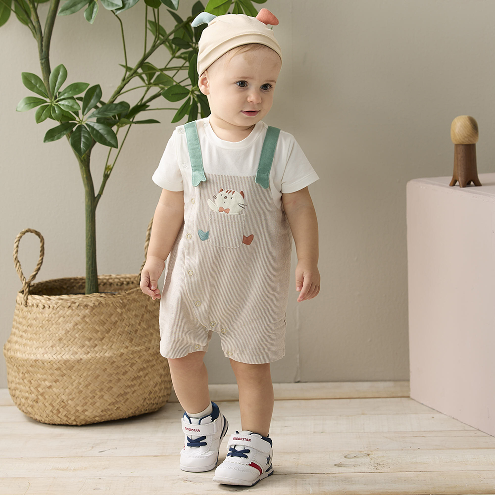 PIPPY可愛小貓咪吊帶褲包屁衣3件式禮盒 卡其